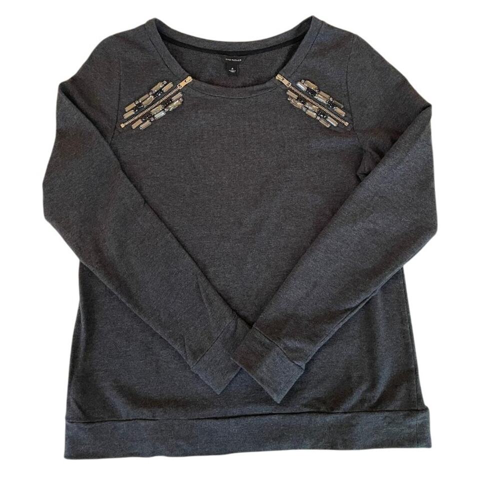 Ann Taylor Dark Gray‎ Embellished Zipper Detail Sweatshirt Women's Small
